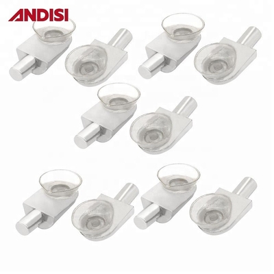 Aplicação de um dispositivo de fixação de prateleiras de vidro de liga de zinco revestido de níquel para suportar prateleiras de vidro de 5/6 mm