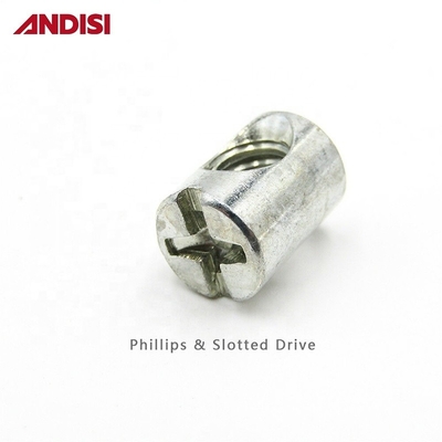 Mobiliário M6 M8 Cross Head Phillips Drive Embedded Barrel Nut com acabamento revestido com zinco