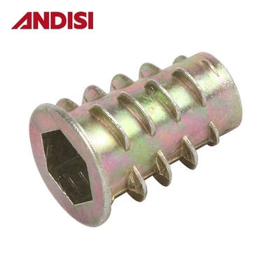 Y Embalagem por correio Ligação de zinco fundição a moagem M6 M8 M10 Madeira Hex Flange Mobiliário Insert Nut
