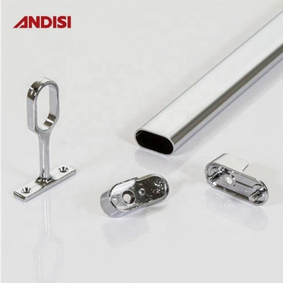 Suporte de tubo de guarda-roupa oval com apoio central de trilho pendente de aço inoxidável