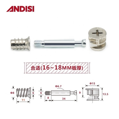 Embalagem de correio 3-IN-1 Conexão de armário de madeira Cam Lock Nut e parafuso MINI FIX