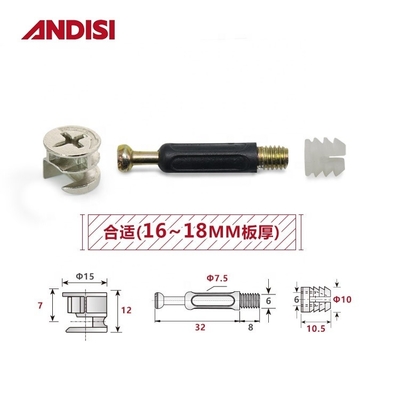 Embalagem de correio 3-IN-1 Conexão de armário de madeira Cam Lock Nut e parafuso MINI FIX